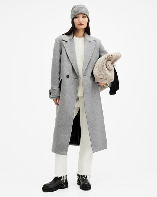 AllSaints Gray Brushed Italian Cloth Oversized Coat