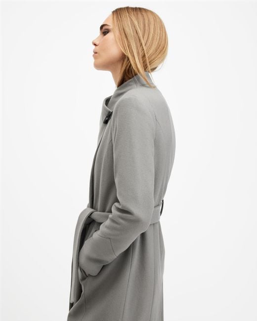 AllSaints Gray Recycled Wool Riley Wrap Coat