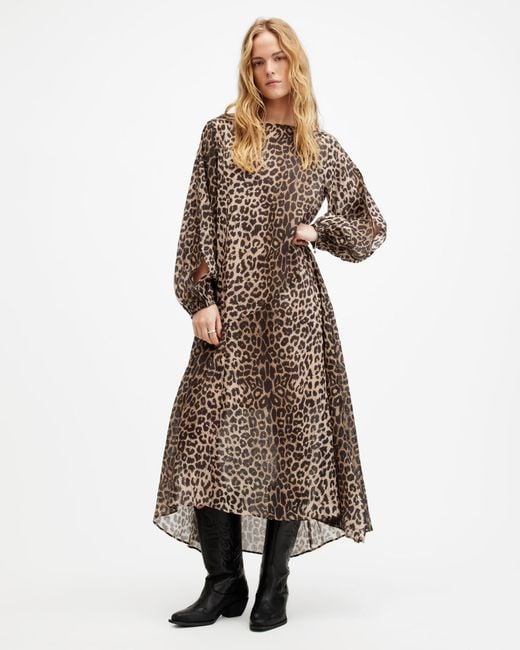 AllSaints Natural Jane Leopard Print Maxi Cover Up Dress,