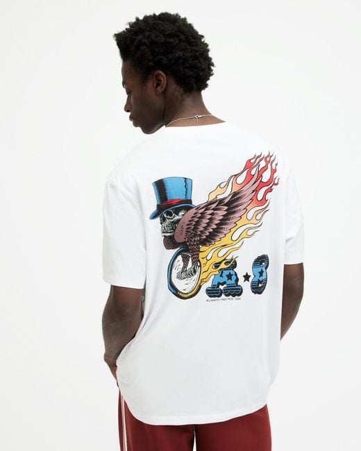 AllSaints White Roller Graphic Print Crew Neck T-shirt for men