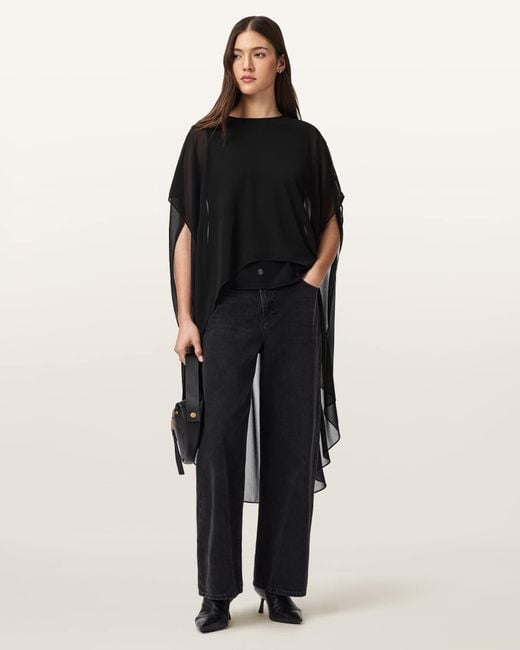 AllSaints Black Polyester Jamie Sheer Oversized Top, /Us 2