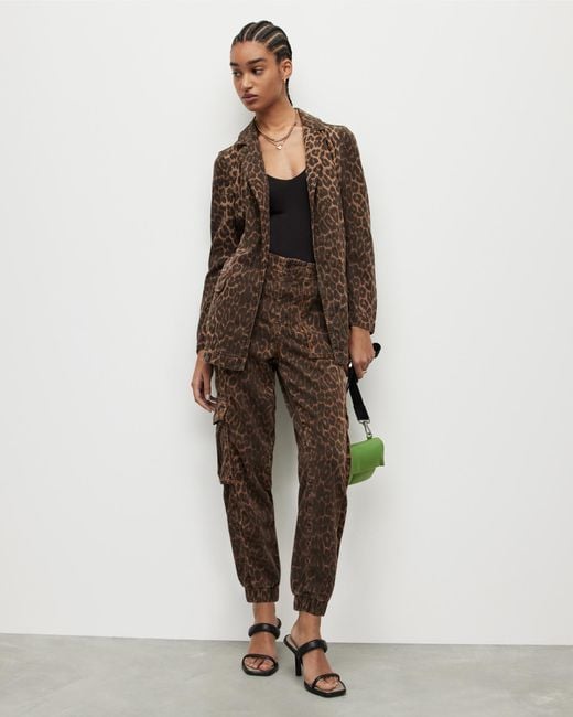 AllSaints Natural Frieda Leopard Print Cargo Trousers
