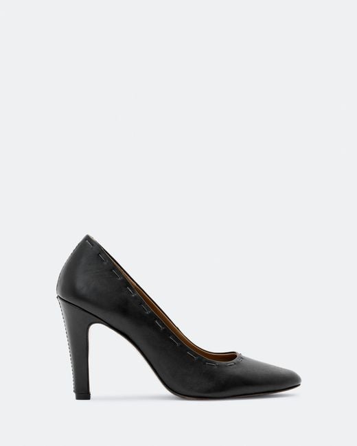 AllSaints Black Anna Hand-Stitch Leather Court Shoes