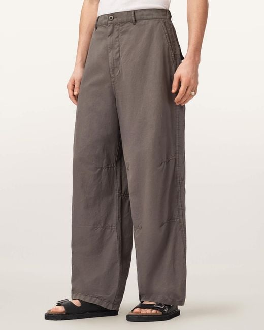 AllSaints Brown Echo Linen Blend Barrel Leg Pants for men