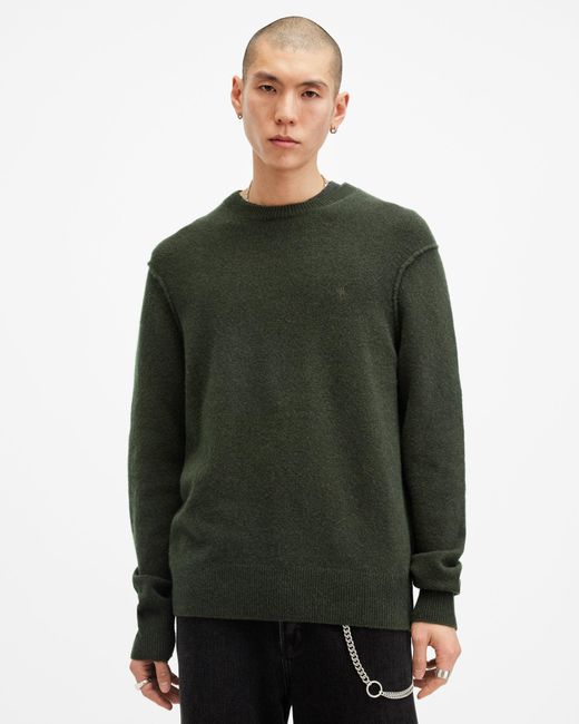 AllSaints Green Statten Ramskull Crew Neck Jumper,, Grange for men