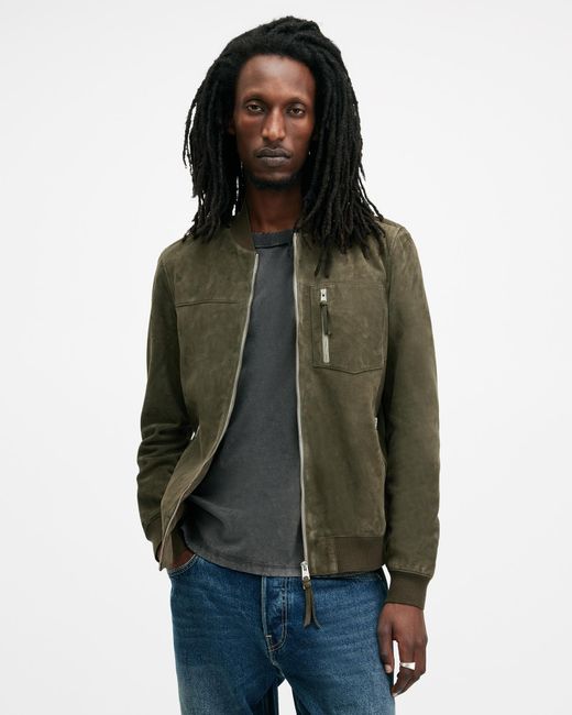 AllSaints Green Kairo Suede Bomber Jacket for men