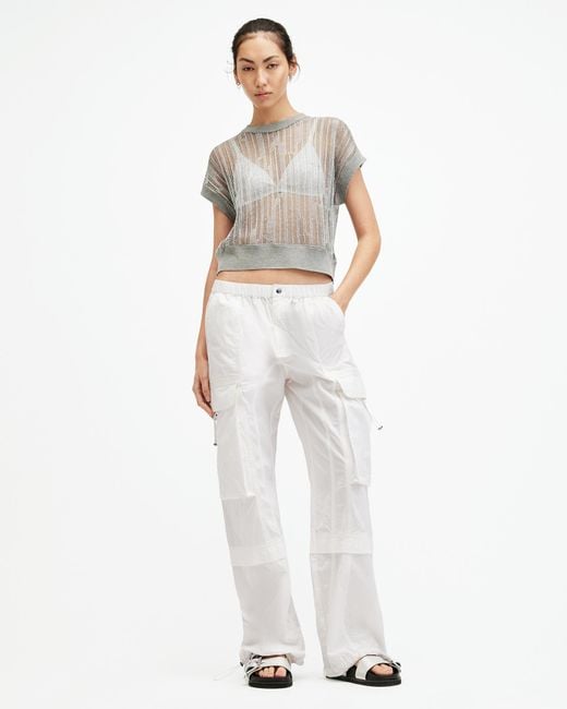 AllSaints White Barbara Adjustable Cuffed Cargo Trousers,