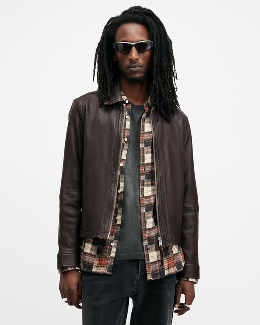 AllSaints Erol Zip Up Leather Jacket in Black for Men | Lyst