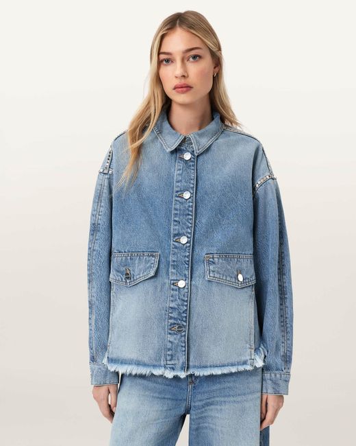 AllSaints Blue Hettie Oversized Stud Shacket