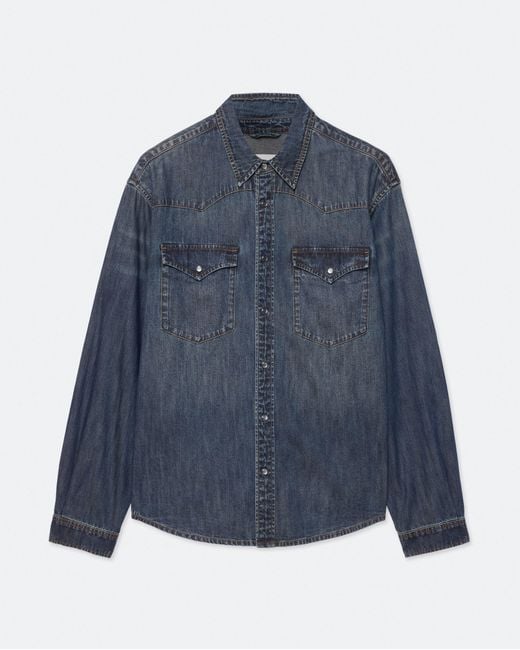 AllSaints Blue Western Denim Shirt for men