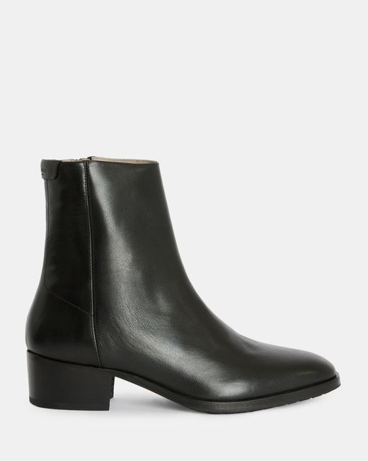AllSaints Black Bonham Stacked Heel Leather Boots for men