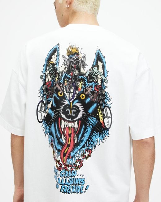 AllSaints White Howl Rider Oversized Printed T-shirt for men