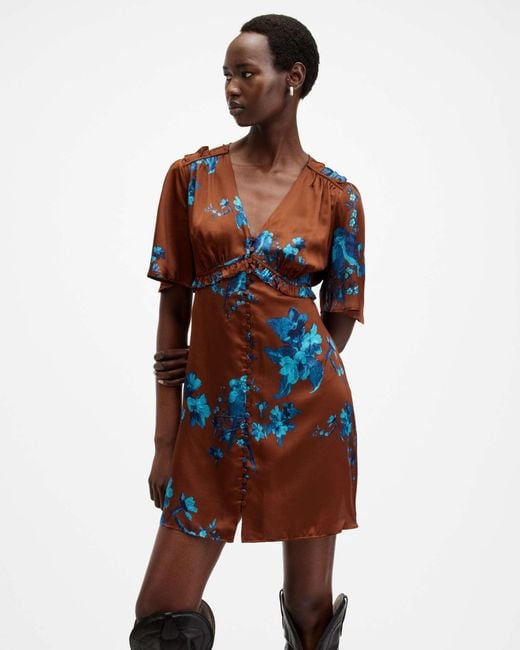 AllSaints Red Viscose/Silk Tian Iona Silk Blend Mini Dress, /Us 2