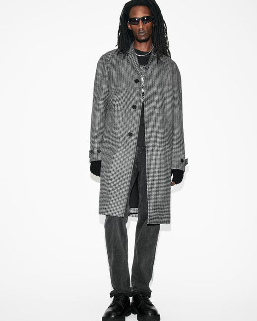 AllSaints Gray Houndstooth Wool-Blend Notched Lapel Coat for men