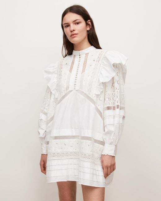 AllSaints White Prim Broderie Dress Womens