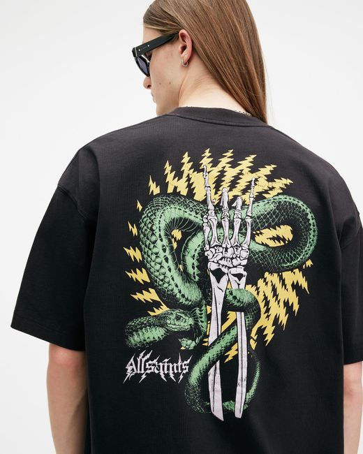 AllSaints Brown Krait Graphic Printed Oversized T-shirt for men