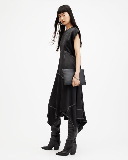 AllSaints Black Agnes Panelled Asymmetric Maxi Dress,
