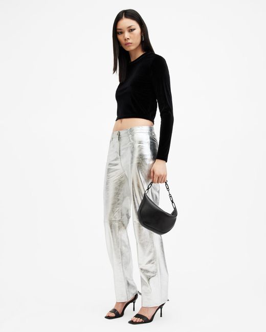 AllSaints Black Regina Velvet Cut-Out Cropped Top