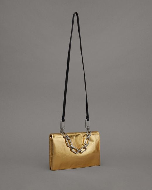 AllSaints Yua Leather Removable Chain Clutch Bag in Natural Lyst