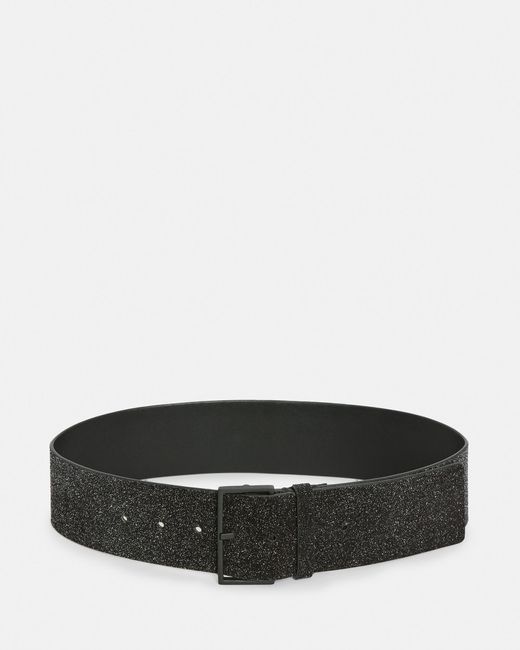 AllSaints Black Mary Sparkle Leather Wide Waist Belt