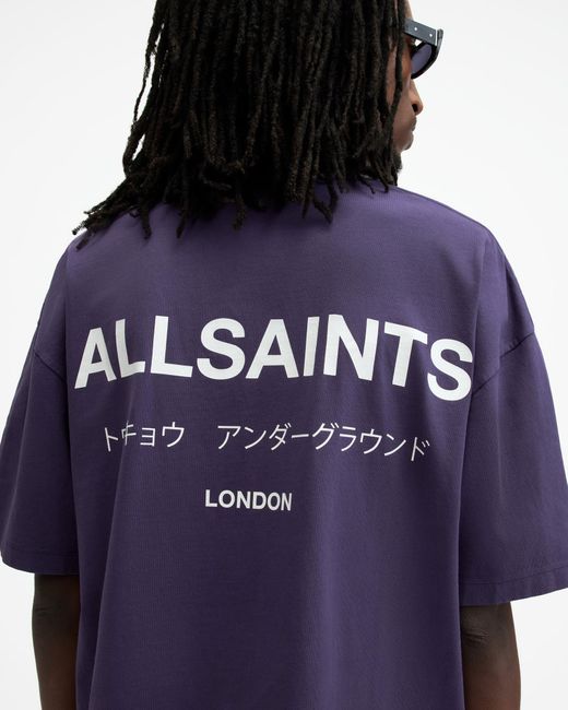 AllSaints Purple Underground Oversized Crew Neck T-shirt, for men