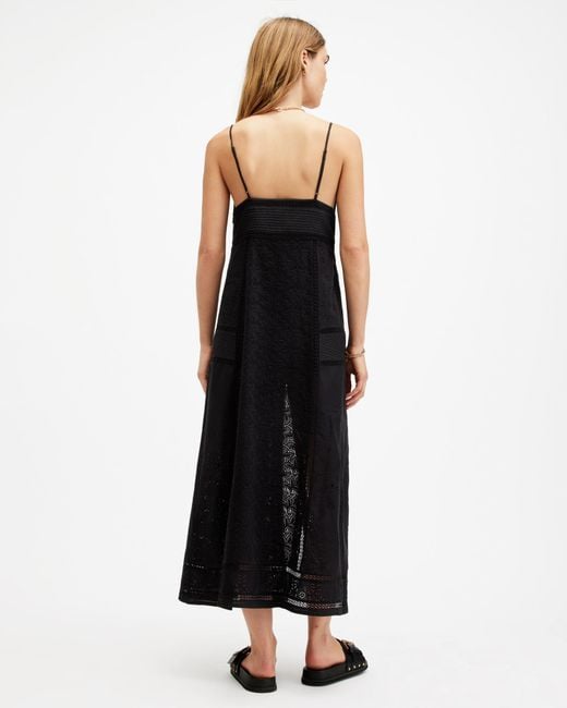 AllSaints Black Dahlia Embroidered Broderie Maxi Dress,
