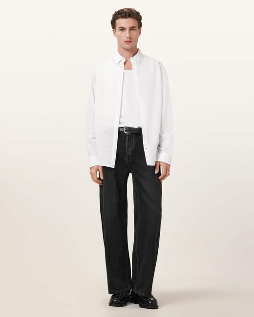 AllSaints White Cassis Long Sleeve Cotton Shirt for men