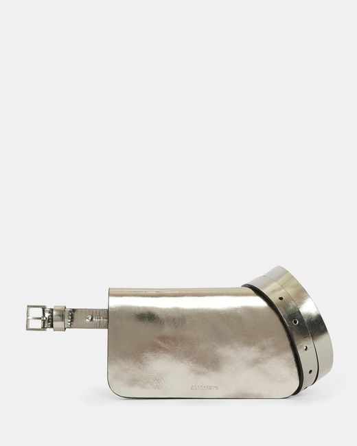 AllSaints Gray Beckie Metallic Leather Bag Belt,