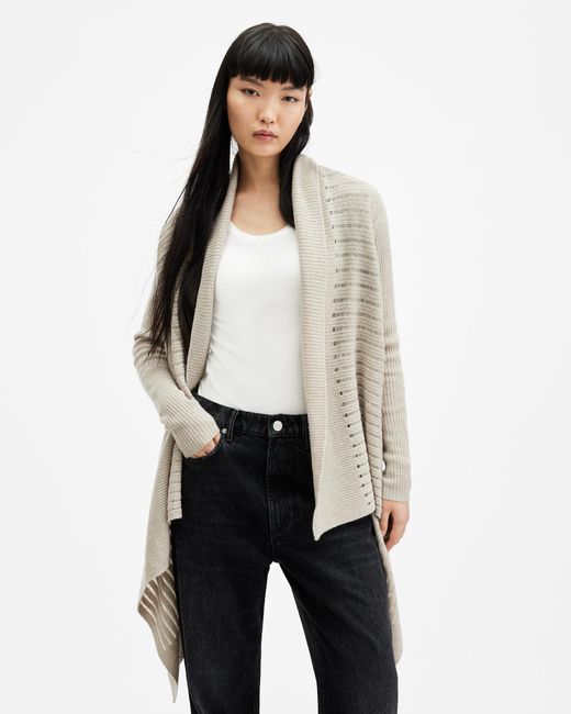 AllSaints White Harley Waterfall Open Front Cardigan
