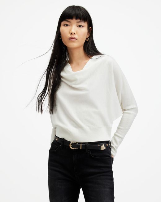 AllSaints White Ridley Cropped Merino Wool Sweater