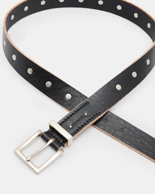 AllSaints White Trey Studded Leather Metal Tip Belt for men