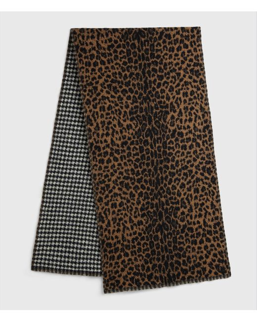 AllSaints Black Reversible Leopard Wool Blend Scarf