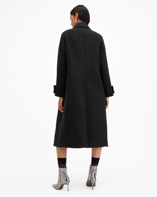 AllSaints Black Mabel Double Breasted Oversized Coat