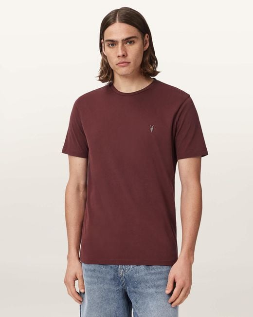 AllSaints Red Brace Brushed Cotton Crew Neck T-Shirt for men