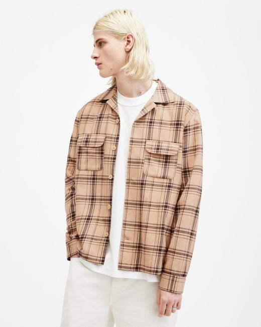 AllSaints Natural Wendel Checked Relaxed Fit Shirt for men