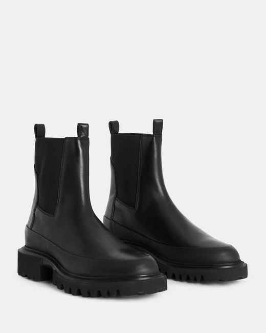 AllSaints Harlee Chunky Leather Slip On Boots in Black | Lyst
