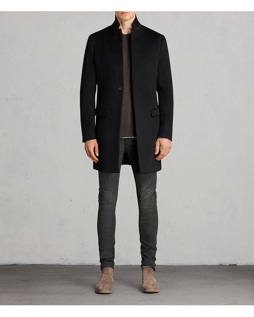 AllSaints Black Bodell Wool Tailored Coat for men