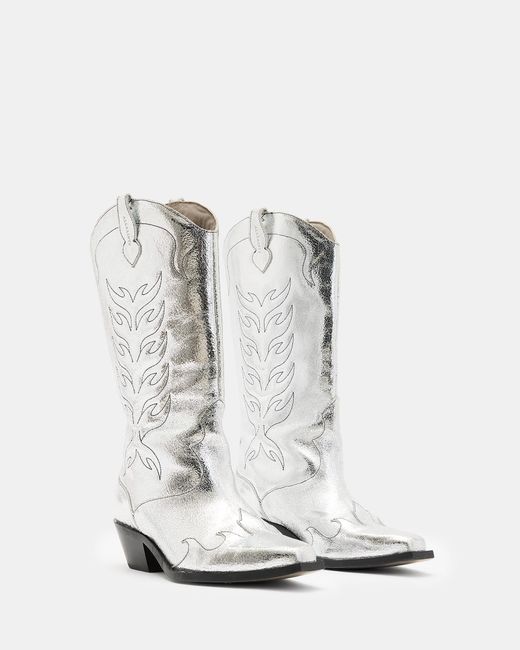AllSaints White Dolly Metallic Leather Western Boots
