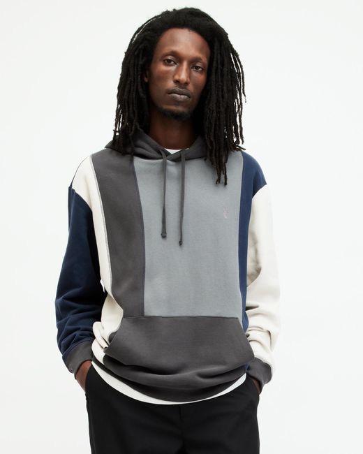AllSaints Gray Repurpose Panelled Pullover Hoodie, for men