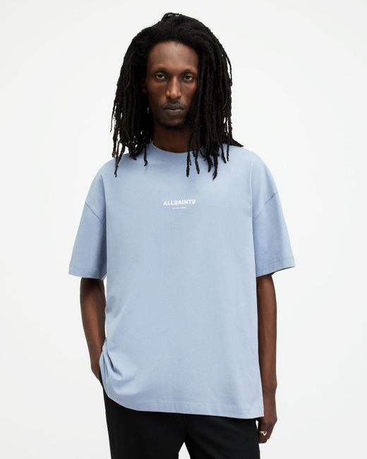 AllSaints Blue Subverse Logo Oversized T-shirt, for men