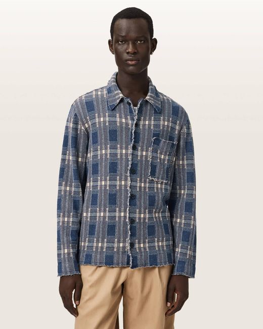 AllSaints Men's Blue Solmar Knitted Check Cardigan