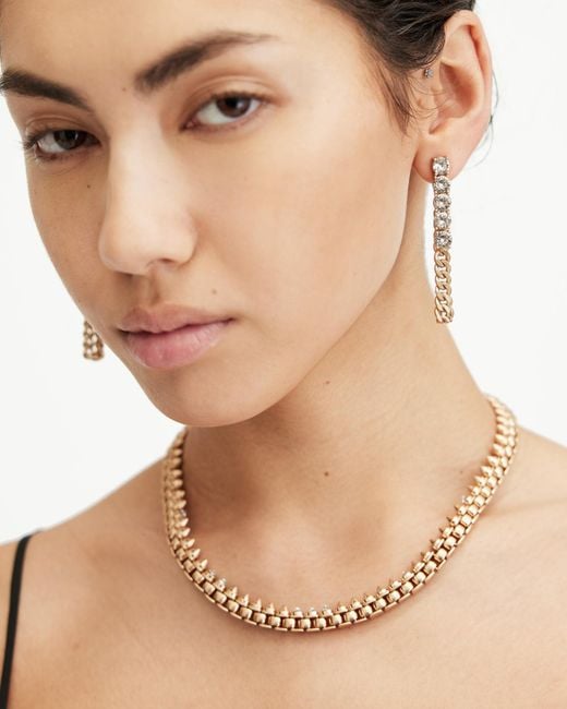 AllSaints White Delmy Crystal Curb Chain Earrings