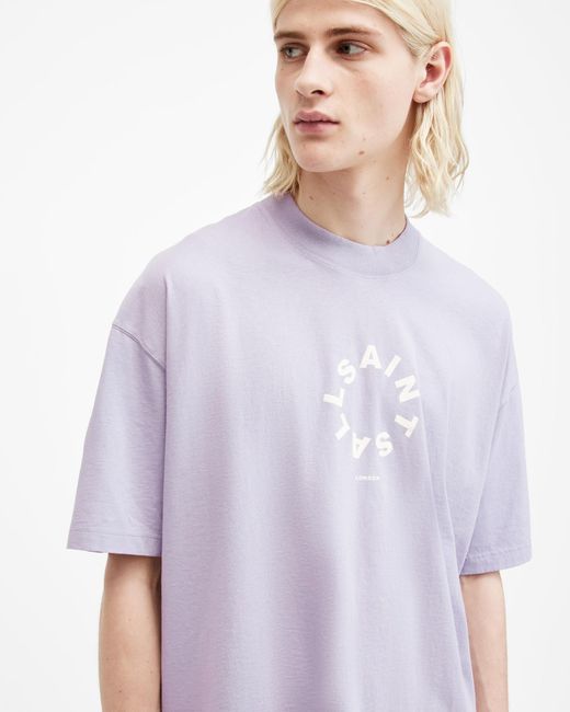 AllSaints Purple Tierra Oversized Crew Neck Logo T-shirt, for men