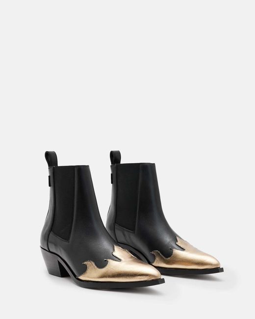 AllSaints Black Dellaware Contrast-stitch Metallic Leather Ankle Boots