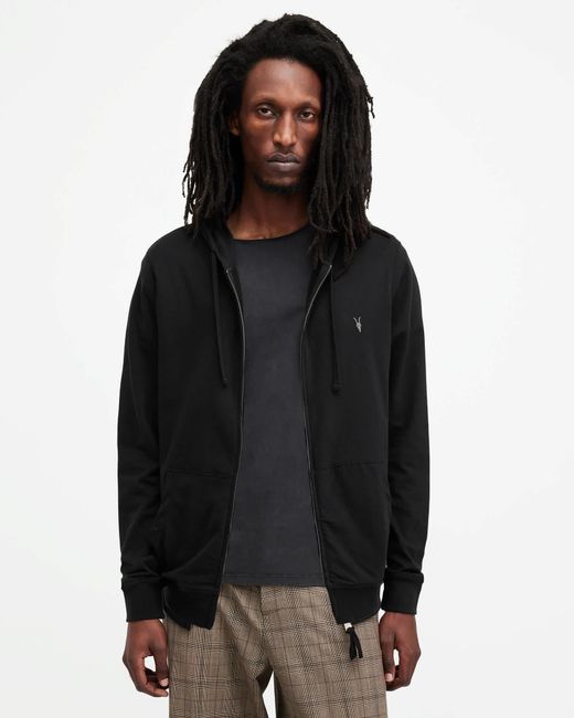 AllSaints Black Brace Pullover Brushed Cotton Hoodie for men