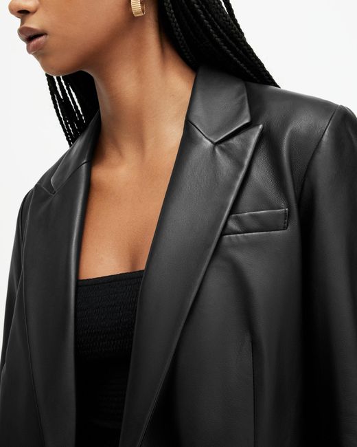 AllSaints Black Deri Single Breasted Leather Blazer