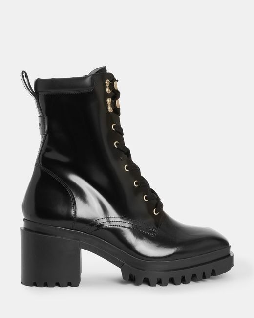 AllSaints Black Indigo Lace-up Leather Heeled Boots