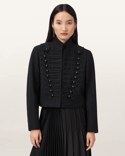 AllSaints Black Rummy Cropped Wool Blend Jacket