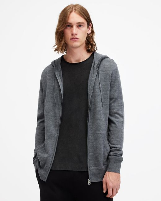 AllSaints Gray Mode Merino Zip Up Ramskull Hoodie,, Smith for men