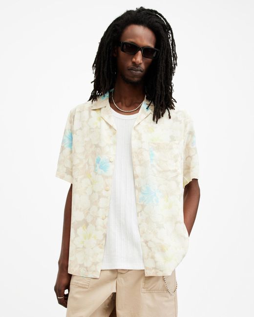AllSaints White Nevada Floral Print Relaxed Fit Shirt, for men